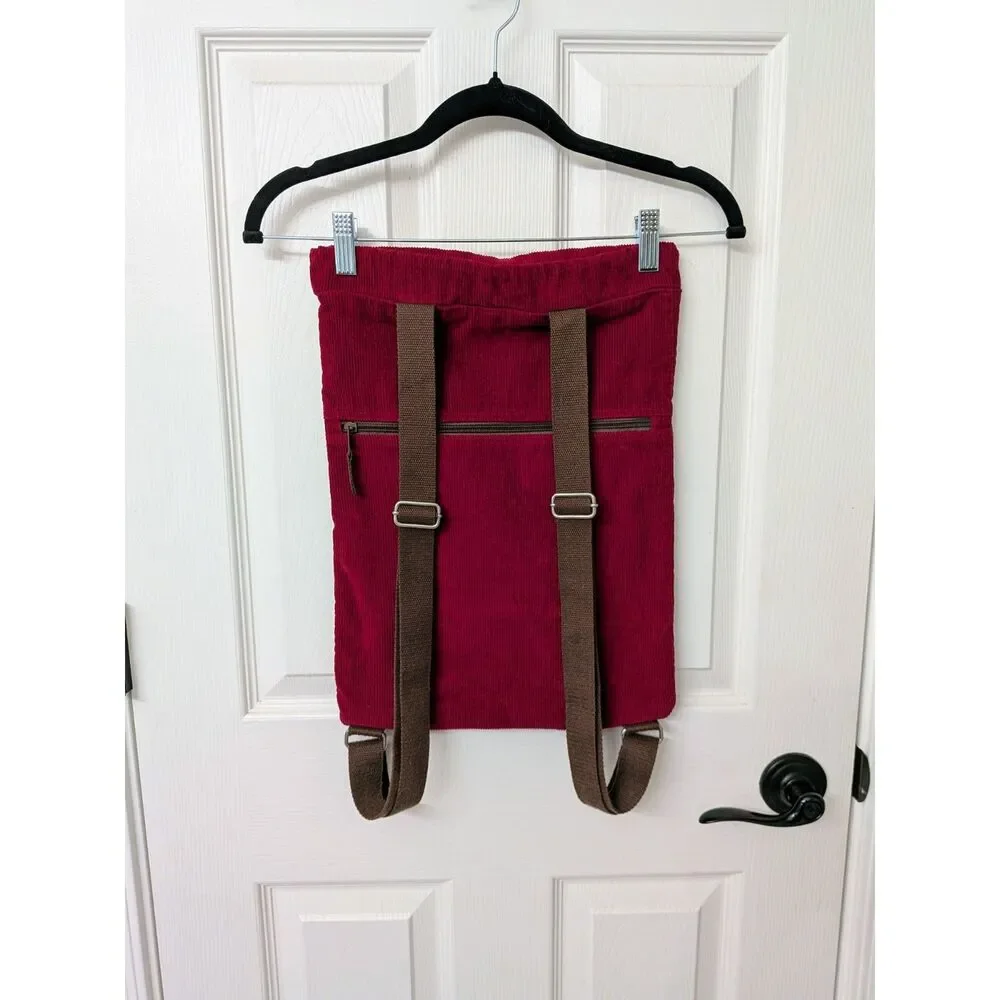 Life is Good Cinch Corduroy Red Backpack| Size 12 1/2” x 17”